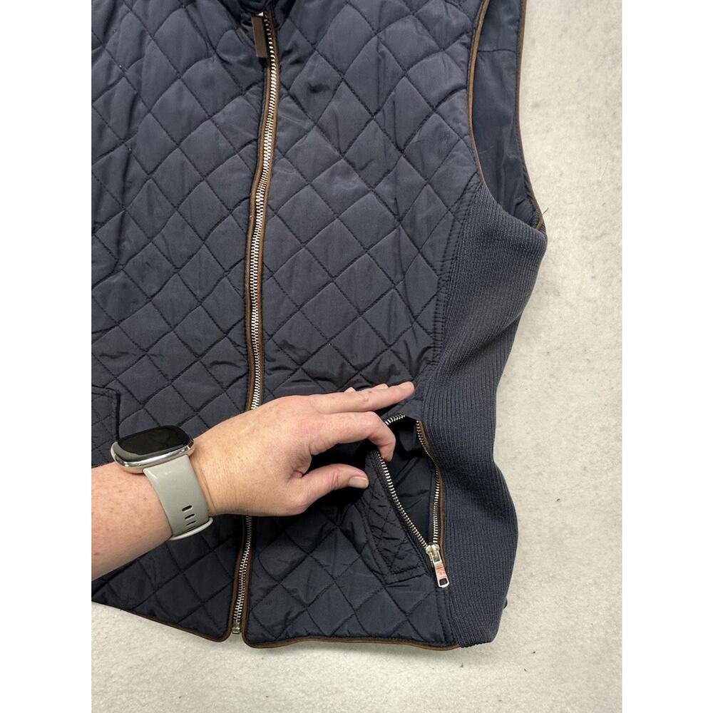 Zara Womens Quilted Vest Size Large Navy Blue Full Zip Pockets Mock Buckle Neck - Picture 4 of 7